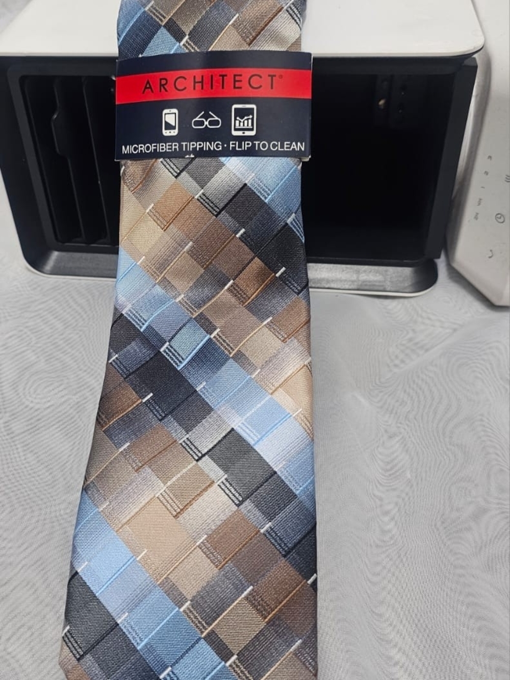 Architect Blue and Brown Plaid Microfiber Tie